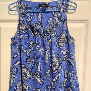 STYLE & CO BLUE PRINT SLEEVELESS TUNIC TOP WITH BEADED BODICE SZ 12